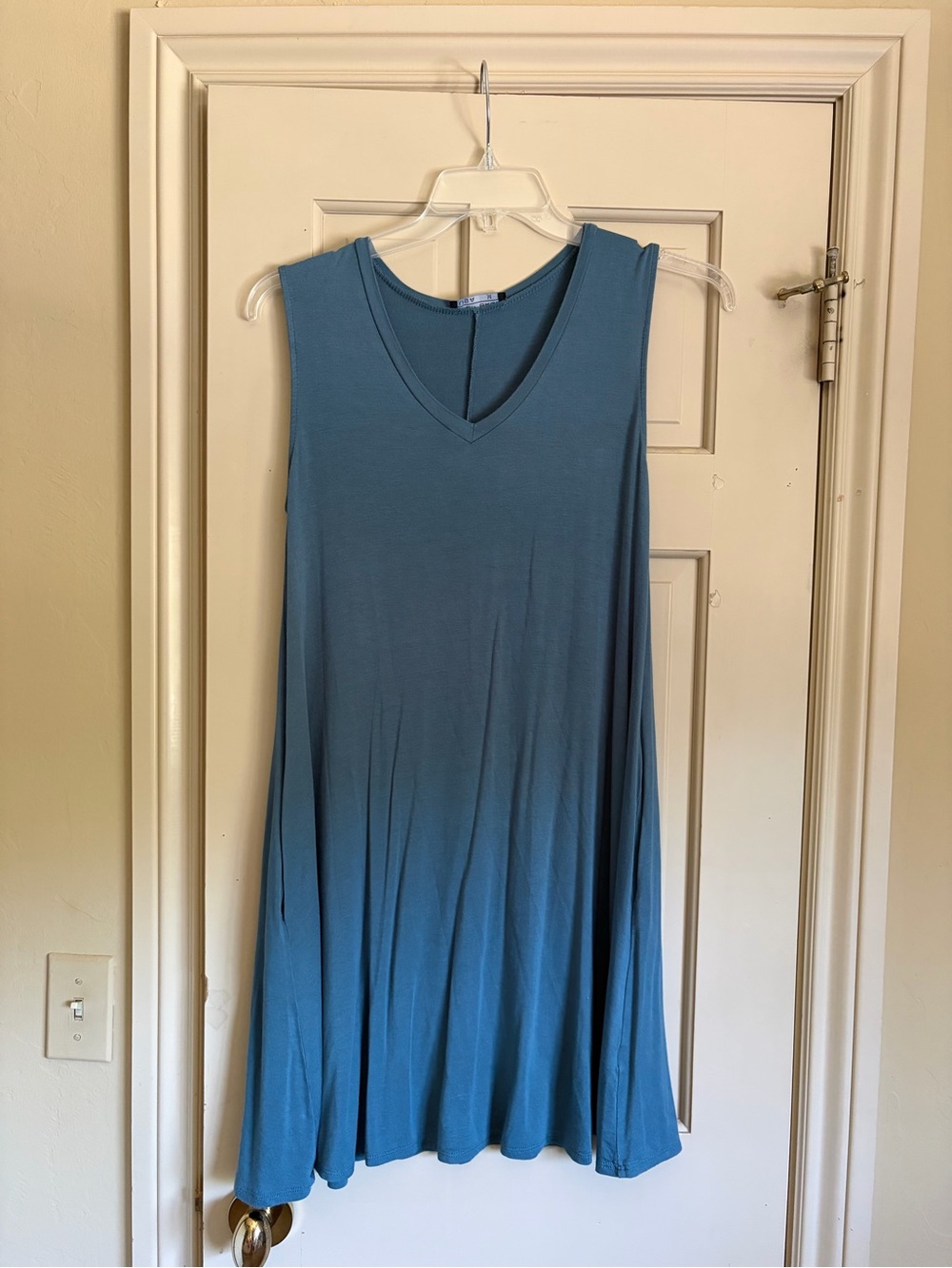 Sleeveless V-Neck Swing Tunic Top in Dusty Blue